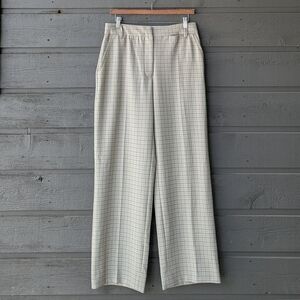 Wilfred Wool Blend Plaid Wide Leg Trousers Size 8 Gray Tan Brown